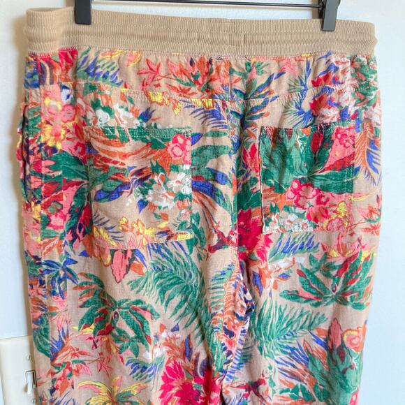 M&S Collection Women UK 14/US 10 Floral Linen Blend Ankle Pant Beachy Resort - Picture 10 of 11